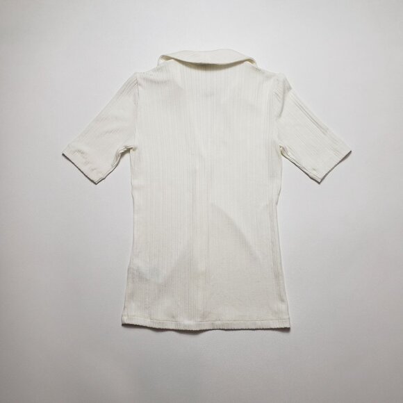 Madewell Cutaway Hem Polo Top Women XXS  Creme Fraiche Ivory SS Ribbed Button-Up - Picture 15 of 16